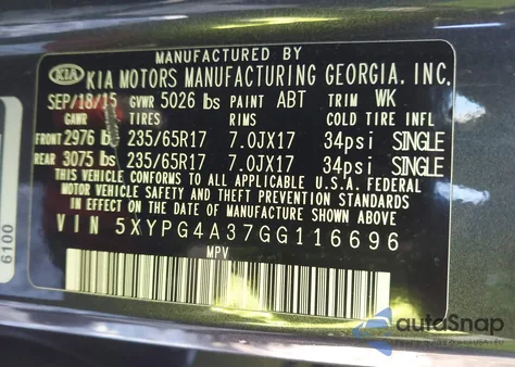 2016 Kia Sorento Lx z USA, uszkodzony, nr VIN 5XYPG4A37GG116696